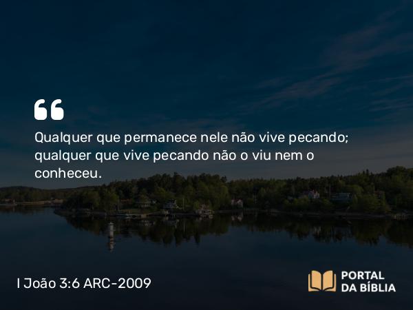 I João 3:6 ARC-2009 - Qualquer que permanece nele não vive pecando; qualquer que vive pecando não o viu nem o conheceu.