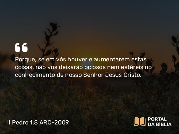 II Pedro 1:8 ARC-2009 - Porque, se em vós houver e aumentarem estas coisas, não vos deixarão ociosos nem estéreis no conhecimento de nosso Senhor Jesus Cristo.