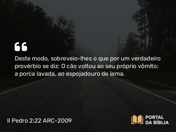 II Pedro 2:22 ARC-2009 - Deste modo, sobreveio- lhes o que por um verdadeiro provérbio se diz: O cão voltou ao seu próprio vômito; a porca lavada, ao espojadouro de lama.