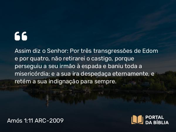 Amós 1:11-12 ARC-2009 - Assim diz o Senhor: Por três transgressões de Edom e por quatro, não retirarei o castigo, porque perseguiu a seu irmão à espada e baniu toda a misericórdia; e a sua ira despedaça eternamente, e retém a sua indignação para sempre.