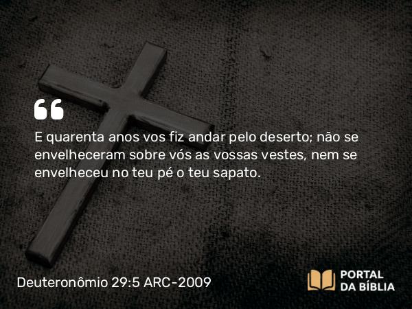 Deuteronômio 29:5 ARC-2009 - E quarenta anos vos fiz andar pelo deserto; não se envelheceram sobre vós as vossas vestes, nem se envelheceu no teu pé o teu sapato.