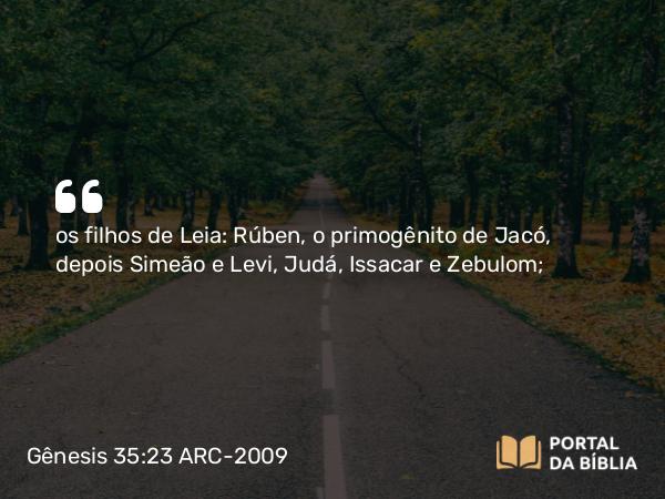 Gênesis 35:23 ARC-2009 - os filhos de Leia: Rúben, o primogênito de Jacó, depois Simeão e Levi, Judá, Issacar e Zebulom;