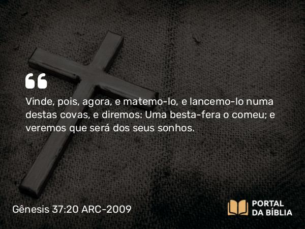 Gênesis 37:20 ARC-2009 - Vinde, pois, agora, e matemo-lo, e lancemo-lo numa destas covas, e diremos: Uma besta-fera o comeu; e veremos que será dos seus sonhos.