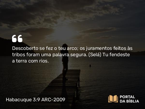 Habacuque 3:9 ARC-2009 - Descoberto se fez o teu arco; os juramentos feitos às tribos foram uma palavra segura. (Selá) Tu fendeste a terra com rios.