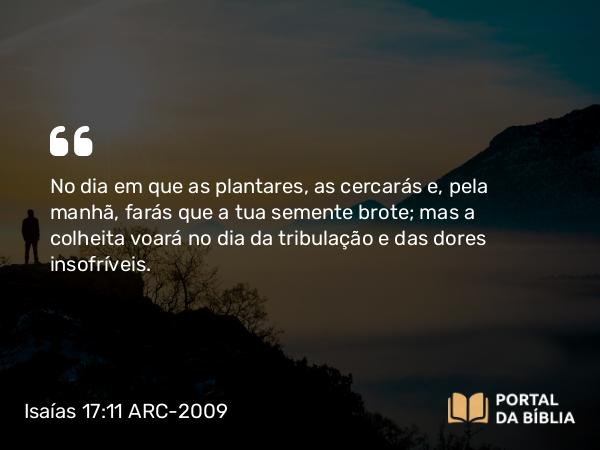 Isaías 17:11 ARC-2009 - No dia em que as plantares, as cercarás e, pela manhã, farás que a tua semente brote; mas a colheita voará no dia da tribulação e das dores insofríveis.