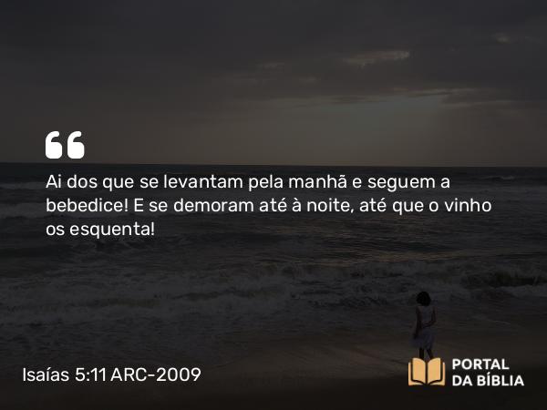 Isaías 5:11-12 ARC-2009 - Ai dos que se levantam pela manhã e seguem a bebedice! E se demoram até à noite, até que o vinho os esquenta!