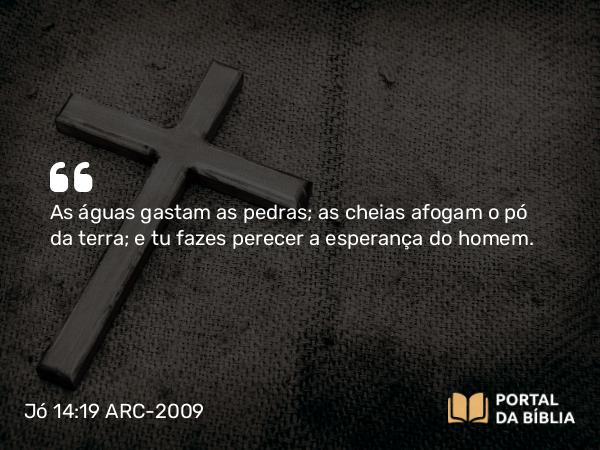 Jó 14:19 ARC-2009 - As águas gastam as pedras; as cheias afogam o pó da terra; e tu fazes perecer a esperança do homem.