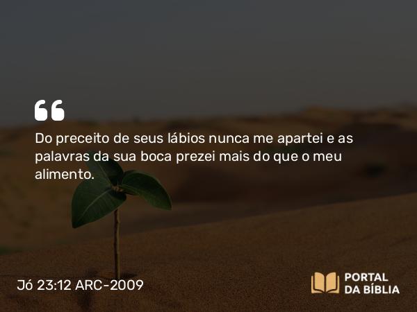 Jó 23:12 ARC-2009 - Do preceito de seus lábios nunca me apartei e as palavras da sua boca prezei mais do que o meu alimento.