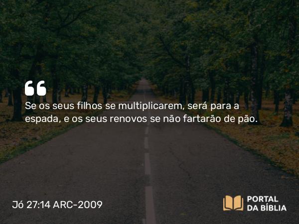 Jó 27:14 ARC-2009 - Se os seus filhos se multiplicarem, será para a espada, e os seus renovos se não fartarão de pão.