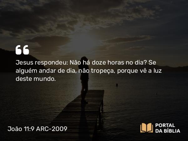 João 11:9 ARC-2009 - Jesus respondeu: Não há doze horas no dia? Se alguém andar de dia, não tropeça, porque vê a luz deste mundo.