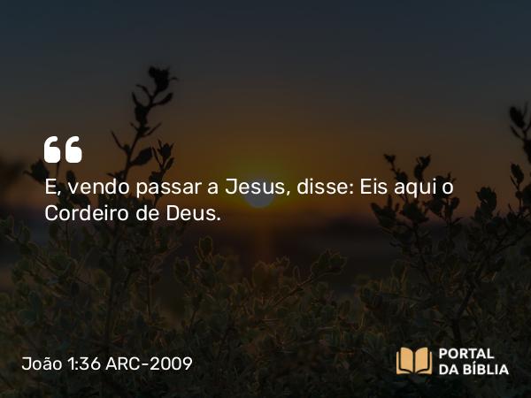 João 1:36 ARC-2009 - E, vendo passar a Jesus, disse: Eis aqui o Cordeiro de Deus.