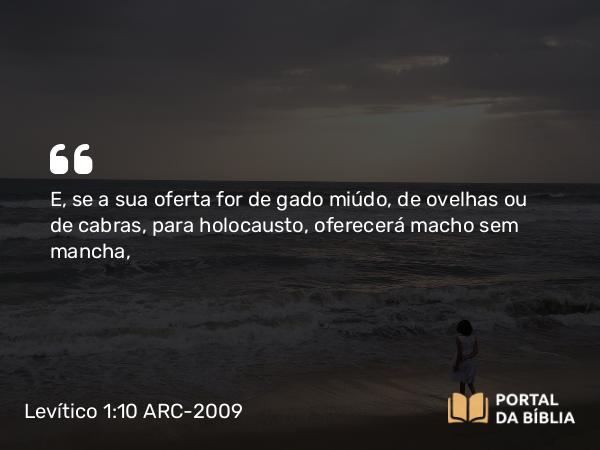 Levítico 1:10 ARC-2009 - E, se a sua oferta for de gado miúdo, de ovelhas ou de cabras, para holocausto, oferecerá macho sem mancha,