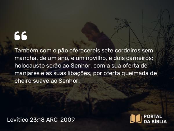 Levítico 23:18-19 ARC-2009 - Também com o pão oferecereis sete cordeiros sem mancha, de um ano, e um novilho, e dois carneiros; holocausto serão ao Senhor, com a sua oferta de manjares e as suas libações, por oferta queimada de cheiro suave ao Senhor.