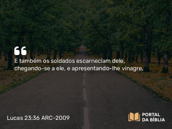 Lucas 23:36 ARC-2009 - E também os soldados escarneciam dele, chegando-se a ele, e apresentando-lhe vinagre,