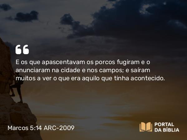 Marcos 5:14 ARC-2009 - E os que apascentavam os porcos fugiram e o anunciaram na cidade e nos campos; e saíram muitos a ver o que era aquilo que tinha acontecido.