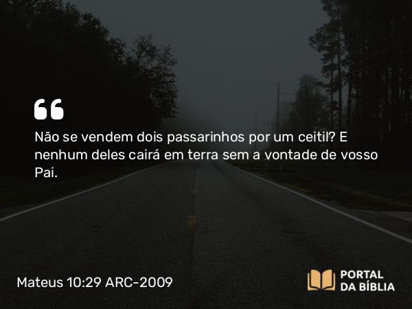 Mateus 10:29 ARC-2009 - Não se vendem dois passarinhos por um ceitil? E nenhum deles cairá em terra sem a vontade de vosso Pai.