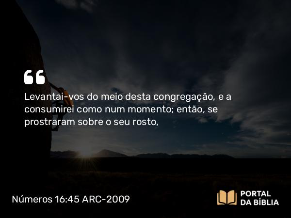 Números 16:45-46 ARC-2009 - Levantai-vos do meio desta congregação, e a consumirei como num momento; então, se prostraram sobre o seu rosto,