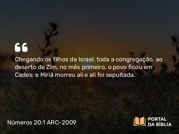 Números 20:1 ARC-2009 - Chegando os filhos de Israel, toda a congregação, ao deserto de Zim, no mês primeiro, o povo ficou em Cades; e Miriã morreu ali e ali foi sepultada.