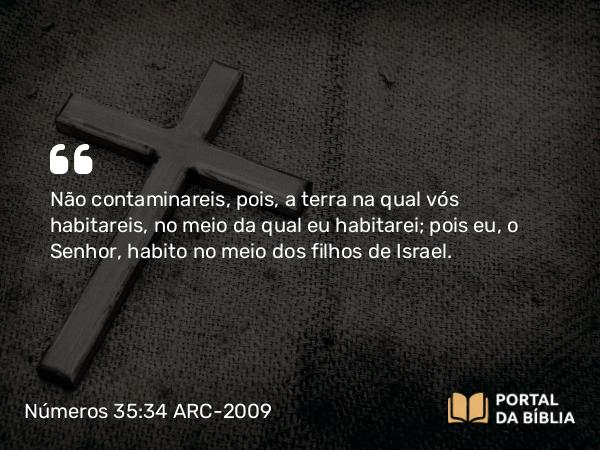 Números 35:34 ARC-2009 - Não contaminareis, pois, a terra na qual vós habitareis, no meio da qual eu habitarei; pois eu, o Senhor, habito no meio dos filhos de Israel.