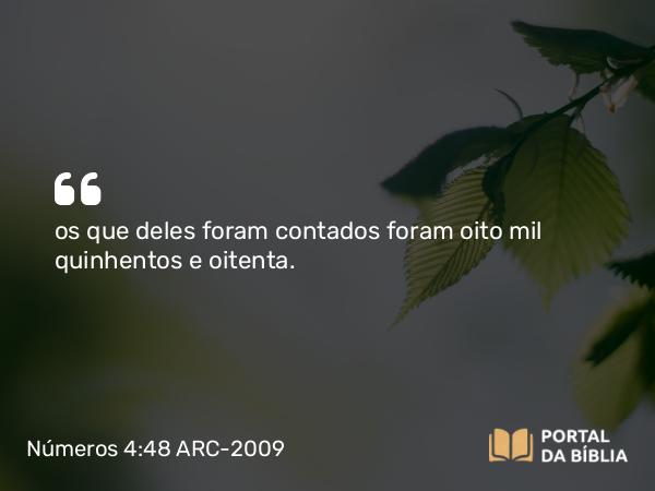 Números 4:48 ARC-2009 - os que deles foram contados foram oito mil quinhentos e oitenta.