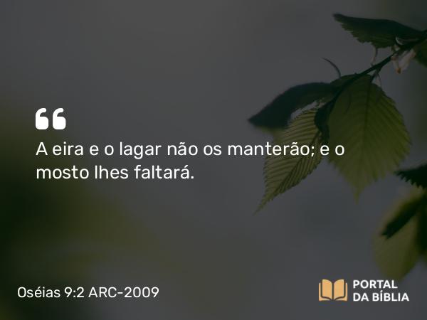 Oséias 9:2 ARC-2009 - A eira e o lagar não os manterão; e o mosto lhes faltará.