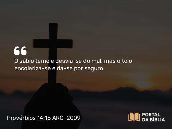 Provérbios 14:16 ARC-2009 - O sábio teme e desvia-se do mal, mas o tolo encoleriza-se e dá-se por seguro.