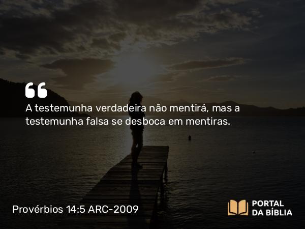 Provérbios 14:5 ARC-2009 - A testemunha verdadeira não mentirá, mas a testemunha falsa se desboca em mentiras.