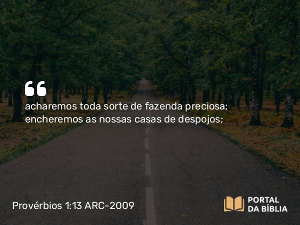 Provérbios 1:13 ARC-2009 - acharemos toda sorte de fazenda preciosa; encheremos as nossas casas de despojos;