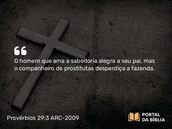 Provérbios 29:3 ARC-2009 - O homem que ama a sabedoria alegra a seu pai, mas o companheiro de prostitutas desperdiça a fazenda.