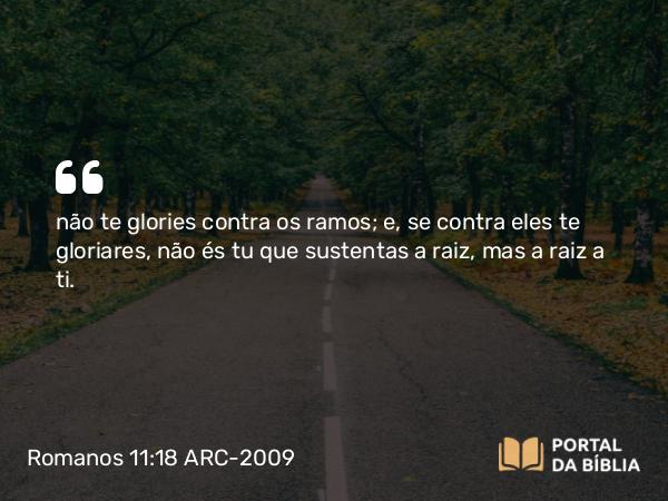 Romanos 11:18 ARC-2009 - não te glories contra os ramos; e, se contra eles te gloriares, não és tu que sustentas a raiz, mas a raiz a ti.