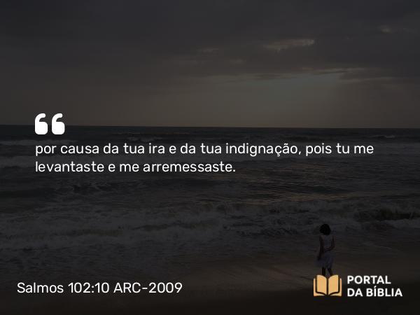 Salmos 102:10 ARC-2009 - por causa da tua ira e da tua indignação, pois tu me levantaste e me arremessaste.