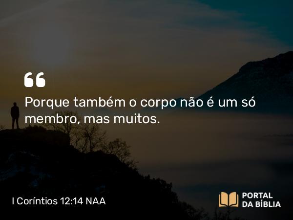 I Coríntios 12:14 NAA - Porque também o corpo não é um só membro, mas muitos.