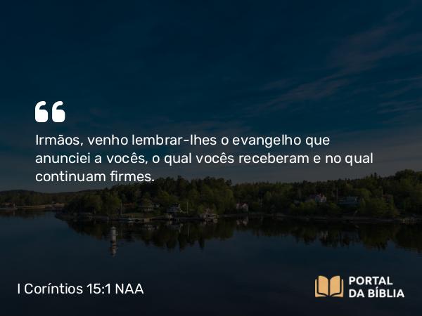 I Coríntios 15:1 NAA - Irmãos, venho lembrar-lhes o evangelho que anunciei a vocês, o qual vocês receberam e no qual continuam firmes.