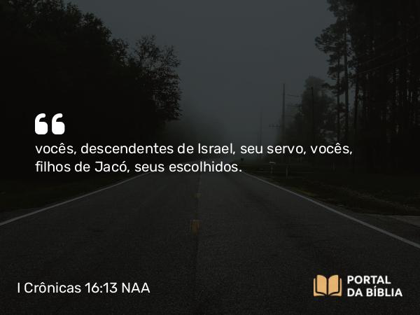 I Crônicas 16:13 NAA - vocês, descendentes de Israel, seu servo, vocês, filhos de Jacó, seus escolhidos.