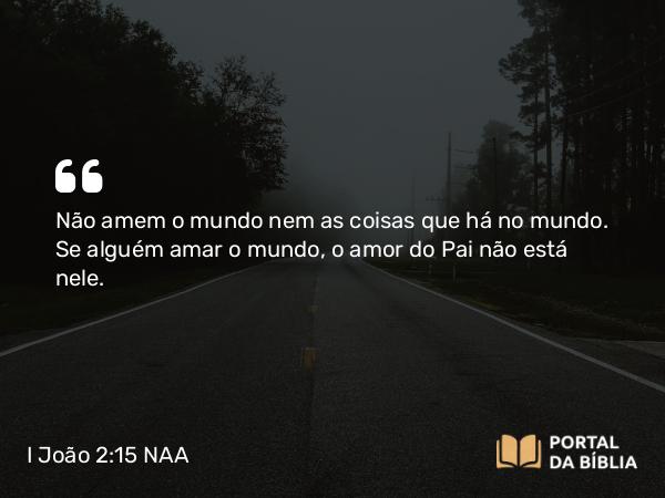 I João 2:15-16 NAA - Não amem o mundo nem as coisas que há no mundo. Se alguém amar o mundo, o amor do Pai não está nele.