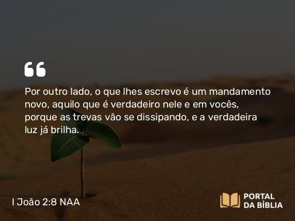 I João 2:8 NAA - Por outro lado, o que lhes escrevo é um mandamento novo, aquilo que é verdadeiro nele e em vocês, porque as trevas vão se dissipando, e a verdadeira luz já brilha.