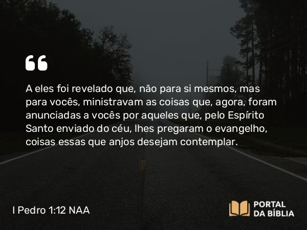 I Pedro 1:12 NAA - A eles foi revelado que, não para si mesmos, mas para vocês, ministravam as coisas que, agora, foram anunciadas a vocês por aqueles que, pelo Espírito Santo enviado do céu, lhes pregaram o evangelho, coisas essas que anjos desejam contemplar.