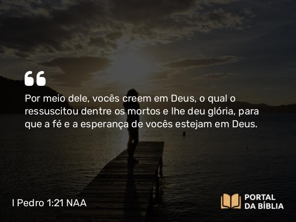 I Pedro 1:21 NAA - Por meio dele, vocês creem em Deus, o qual o ressuscitou dentre os mortos e lhe deu glória, para que a fé e a esperança de vocês estejam em Deus.