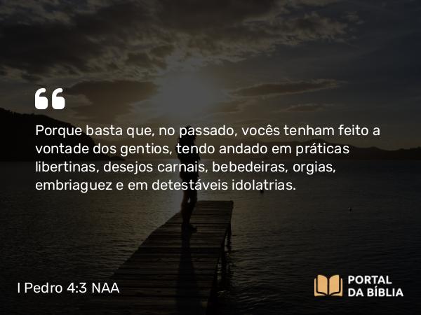 I Pedro 4:3-4 NAA - Porque basta que, no passado, vocês tenham feito a vontade dos gentios, tendo andado em práticas libertinas, desejos carnais, bebedeiras, orgias, embriaguez e em detestáveis idolatrias.