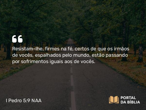 I Pedro 5:9 NAA - Resistam-lhe, firmes na fé, certos de que os irmãos de vocês, espalhados pelo mundo, estão passando por sofrimentos iguais aos de vocês.