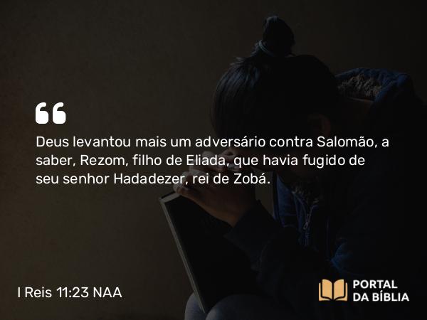 I Reis 11:23-24 NAA - Deus levantou mais um adversário contra Salomão, a saber, Rezom, filho de Eliada, que havia fugido de seu senhor Hadadezer, rei de Zobá.