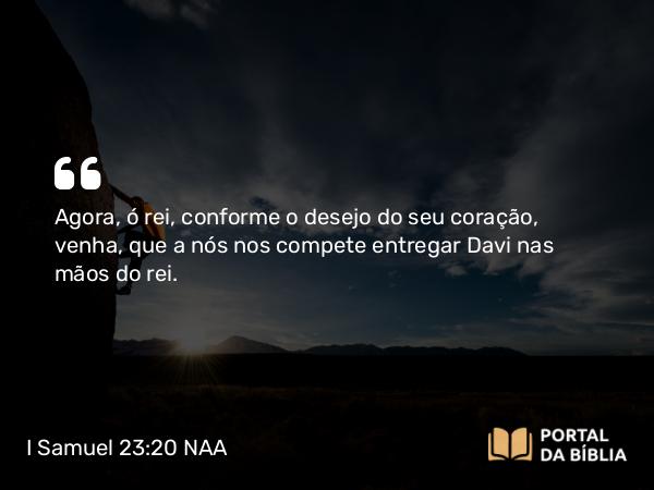 I Samuel 23:20 NAA - Agora, ó rei, conforme o desejo do seu coração, venha, que a nós nos compete entregar Davi nas mãos do rei.