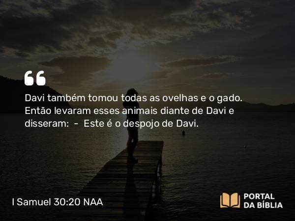 I Samuel 30:20 NAA - Davi também tomou todas as ovelhas e o gado. Então levaram esses animais diante de Davi e disseram: — Este é o despojo de Davi.