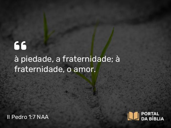 II Pedro 1:7 NAA - à piedade, a fraternidade; à fraternidade, o amor.