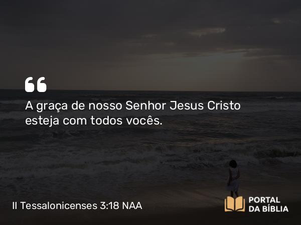 II Tessalonicenses 3:18 NAA - A graça de nosso Senhor Jesus Cristo esteja com todos vocês.