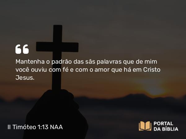 II Timóteo 1:13 NAA - Mantenha o padrão das sãs palavras que de mim você ouviu com fé e com o amor que há em Cristo Jesus.