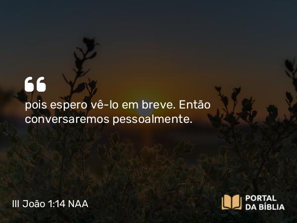 III João 1:14 NAA - pois espero vê-lo em breve. Então conversaremos pessoalmente.