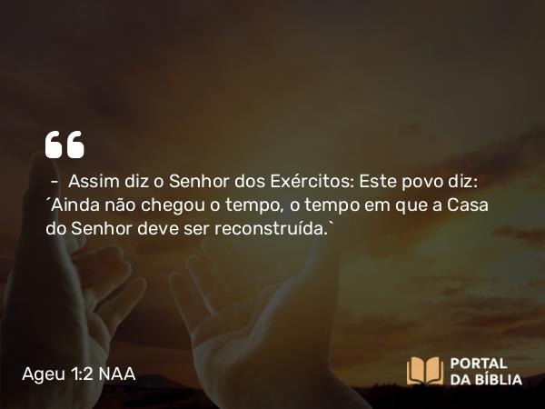 Ageu 1:2 NAA - — Assim diz o Senhor dos Exércitos: Este povo diz: 