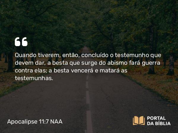 Apocalipse 11:7 NAA - Quando tiverem, então, concluído o testemunho que devem dar, a besta que surge do abismo fará guerra contra elas; a besta vencerá e matará as testemunhas.