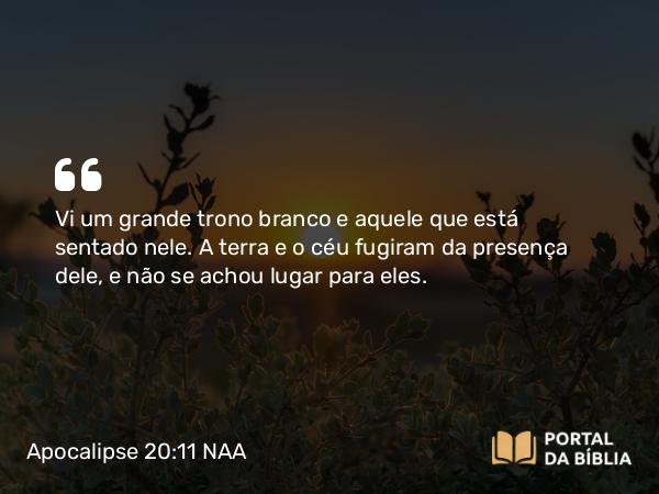 Apocalipse 20:11 NAA - Vi um grande trono branco e aquele que está sentado nele. A terra e o céu fugiram da presença dele, e não se achou lugar para eles.